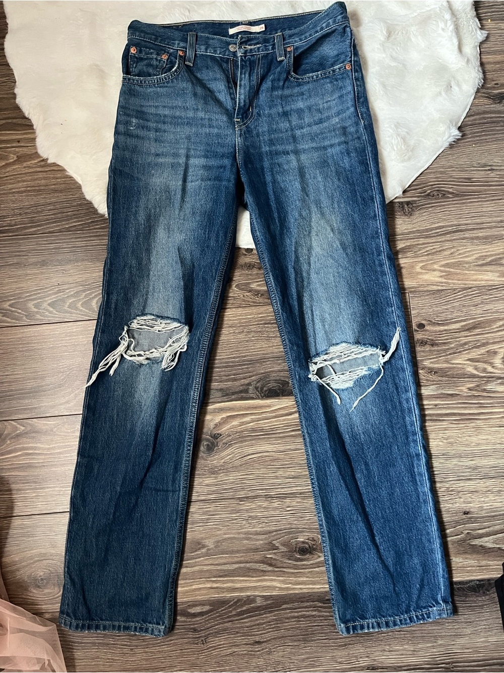 Women’s Straight Leg Ripped Denim Jeans - Blue